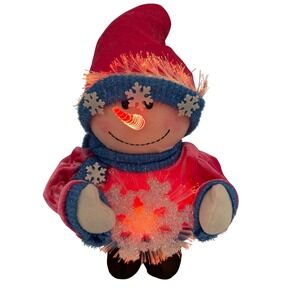 Fiber Optic Snowman Plush Light Up Christmas Decor Pink Blue Snowflake 10 Inch